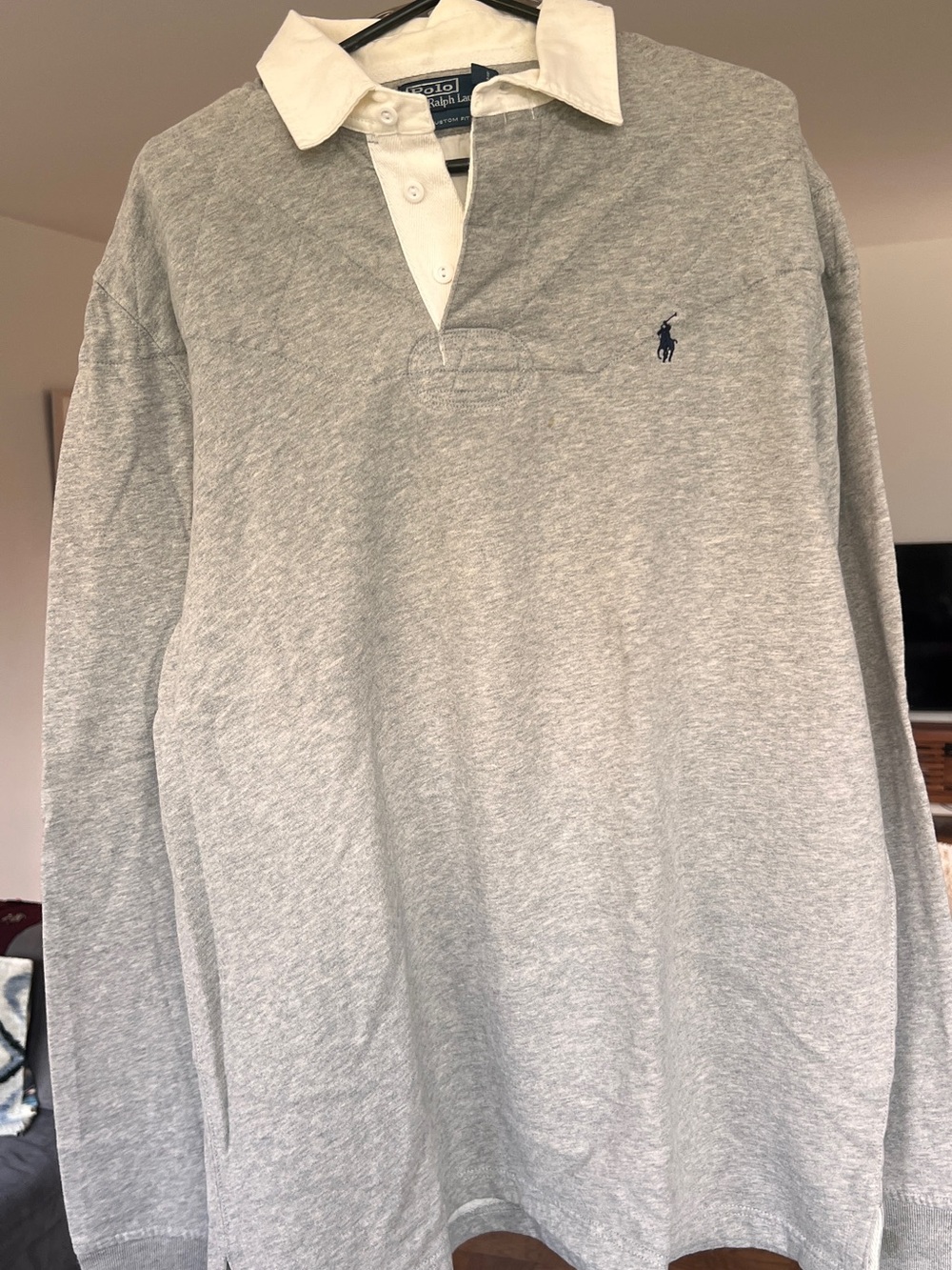 Polo by Ralph Lauren Light Gray & White Long-Sleeve Rugby Shirt
